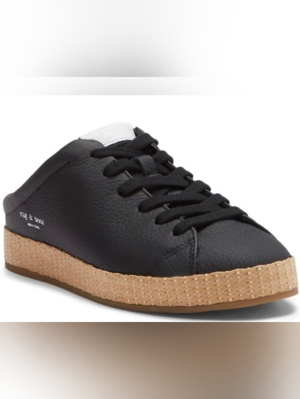 rag & bone Black Leather Mule Sneaker with White Tongue Tab
